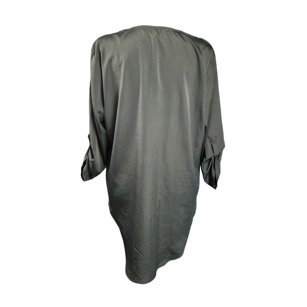 Live 4 Truth Size 1X Dark Green Utility Blouse Gold Trim Roll Tab Sleeves - Picture 3 of 11
